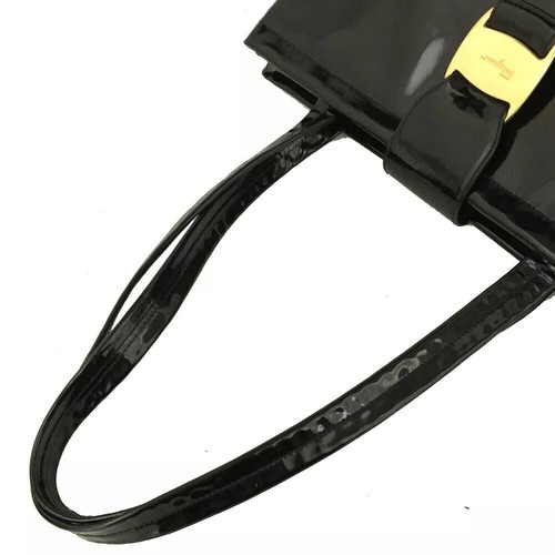 Vintage Salvatore Ferragamo Vara Black Patent Leather Shoulder Tote Bag - Stuns! - Picture 6 of 12