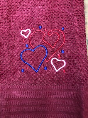 Embroidered Red Kitchen Hand Towel Valentine Hearts Colorful Holiday BS2663