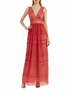 sz maxi nicole miller york dress eyelet neck lace orange