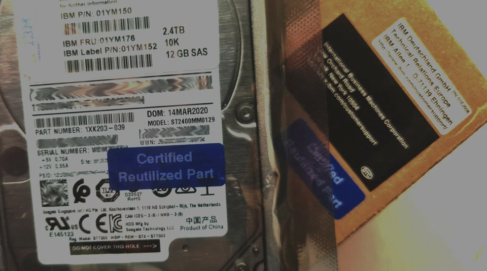 IBM 01YM176 01YM150 01YM152 2.4TB 12Gbs 10K SAS IBM V7000 FS7200 FS7300 - Image 2 of 2