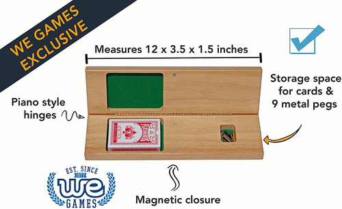 WE Games Cabinet Cribbage Set Continuous 3 Track Solid Wood Board w/ Storage NEW - Picture 11 of 11