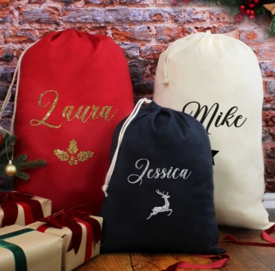 EBUYGB Personalised Christmas Sacks Small Large Xmas Toy Gift Bags Kids Adults Sack