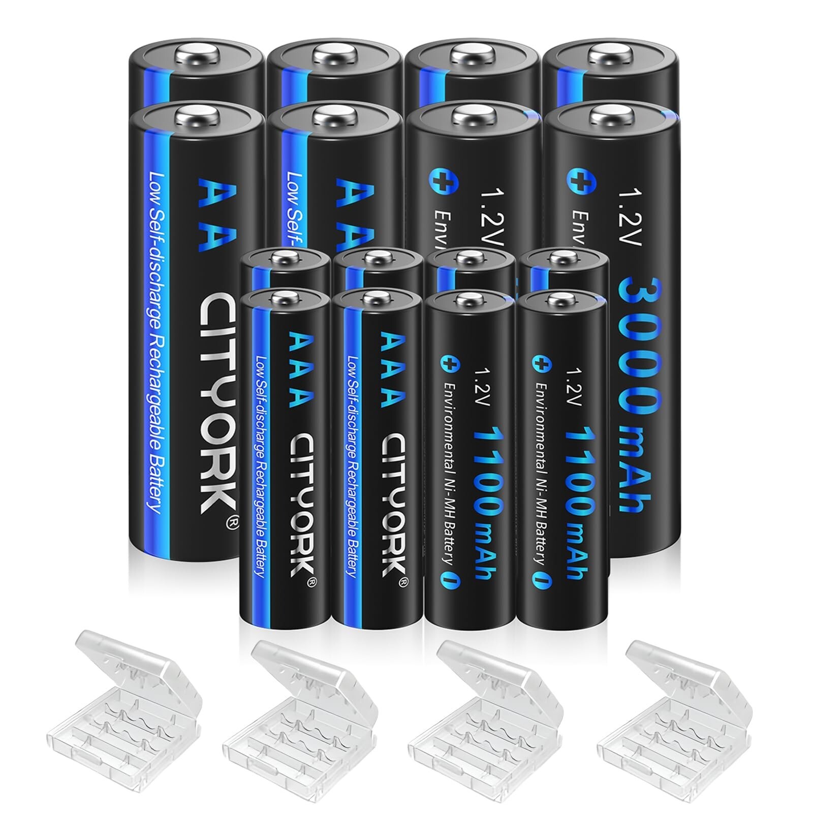 AA AAA Rechargeable Batteries Combo Pack of 16, 8 PCS AA 3000mAh and 8 PCS AA...