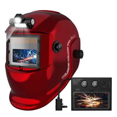 TRQWH Welding Mask with Light & Solar Lens, 2 Arc Sensors, Adjustable 4/9-13