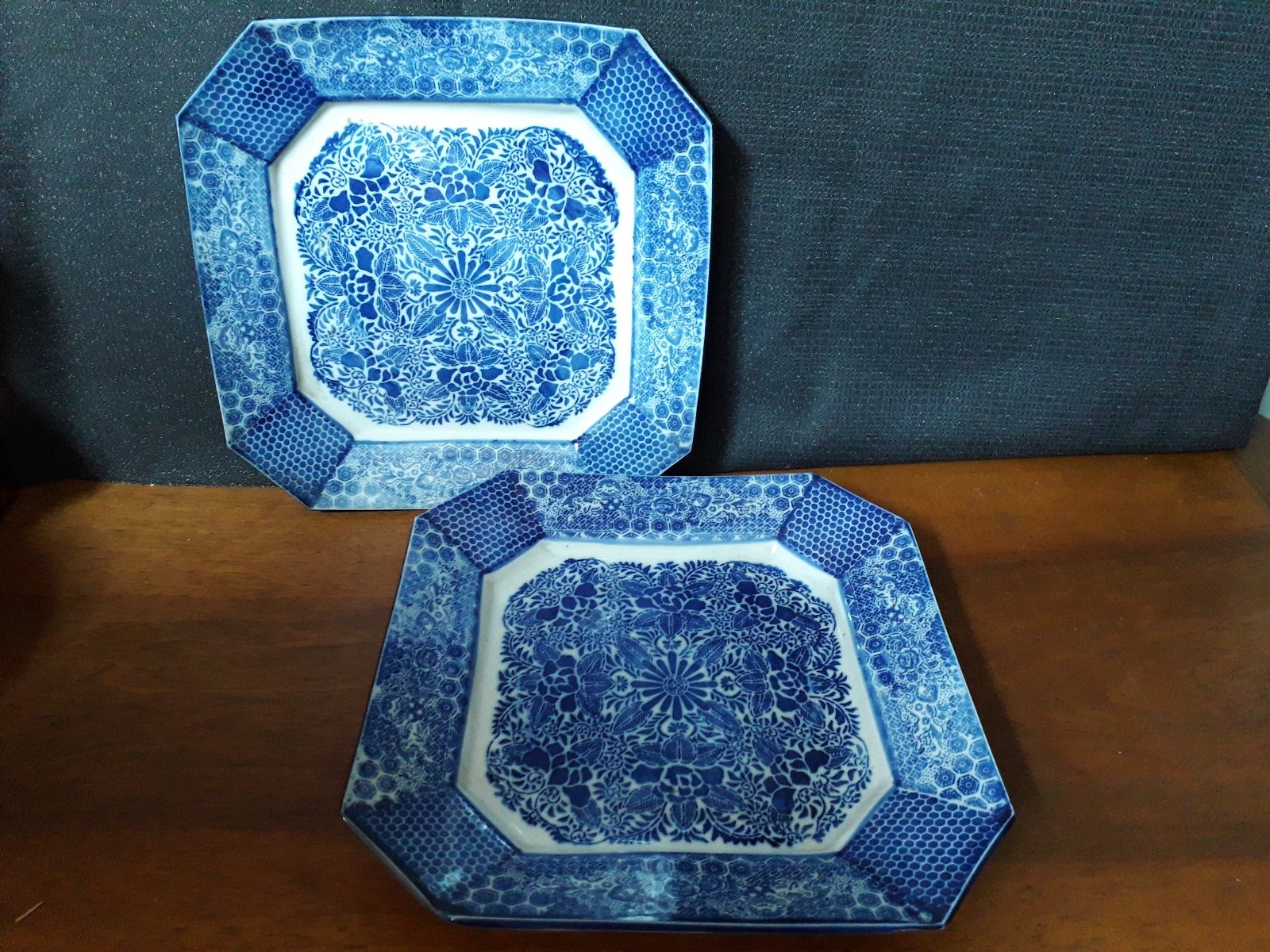 Pair of antique blue and white octogonal Chinese plates ** eBay