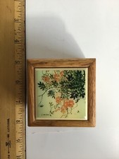 VTG Kimberly Graphic Art Tile Trinket Ring Box Cali USA Floral 2 1/2  