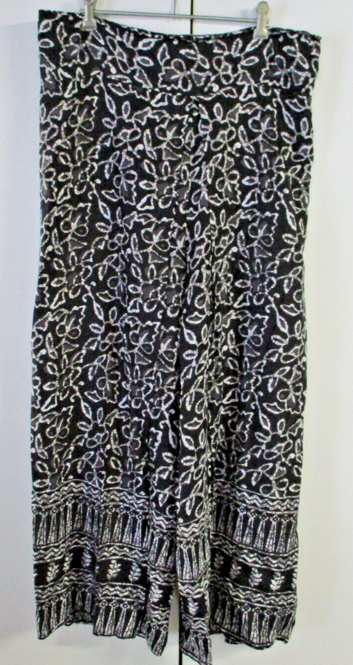 Om Shanti Pi Women's Rayon Loose Pants with Skirt Overlay - Size 14-16 Elastic Waist