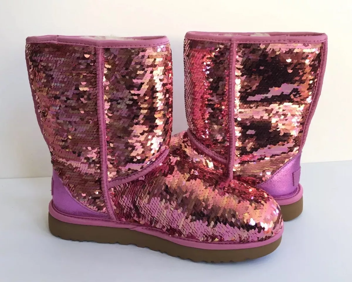 UGG CLASSIC SHORT SEQUIN SPARKLES PINK BOOTS US 7 / EU 38 / UK 5