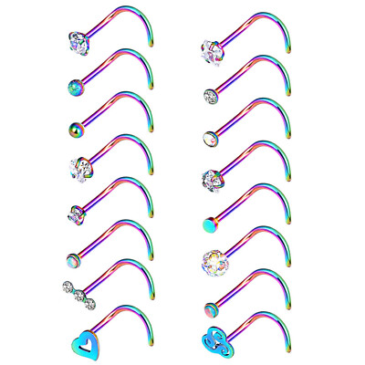 16-32Pcs Nose Ring Stainless Steel Hoop Screw Bar Nose Studs Body Piercing 20G