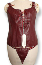 Renaissance Vintage Style Lace Up Bustier Burgundy Corset W/Thong XXL NWT