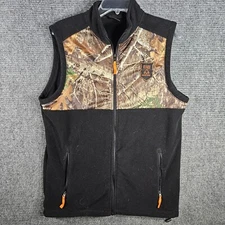 Realtree X Ocean + Coast Vest Black Brown Fleece Lined Stretch Camo Panel Medium
