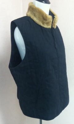 EP PRO Sleeveless Black Zip Up Quilted Golf Vest Vegan Fur Collar Womans Sz L