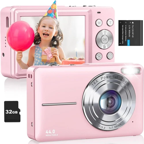 Digital Camera, FHD 1080P Kids Camera 44MP Point and Shoot Digital Camera