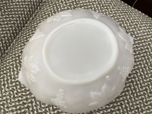Vintage White Milk Glass Serving dish With Grapes and Leaves Design 8”x8.75” - Picture 3 of 9