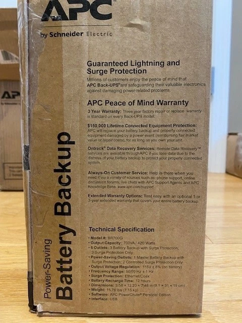 APC BATTERY BACK UP 700VA/420W, 6 OUTLETS, PRT # BR700G - BRAND NEW IN BOX - Image 4 of 4