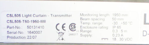 LEUZE CSL505-T50-1950-M8 Lichtvorhang Sender 50131410 -new- - Bild 3 von 3