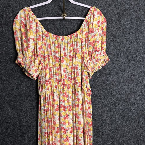 Sonoma Yellow Pink Floral V-Neck Dress Women’s Size Medium Baby Doll Maxi - Picture 7 of 9