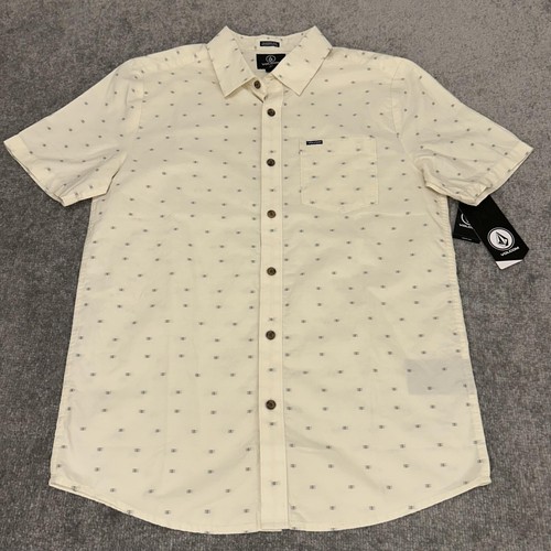 Volcom Shirt Mens Small Off White Crownstone Classic Fit Short Sleeve Button Up