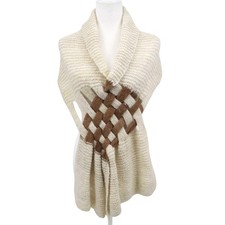 Knitted Shawl Wrap Cream Boho Earthy Cream Warm Natural Artisanal Folksy Casual