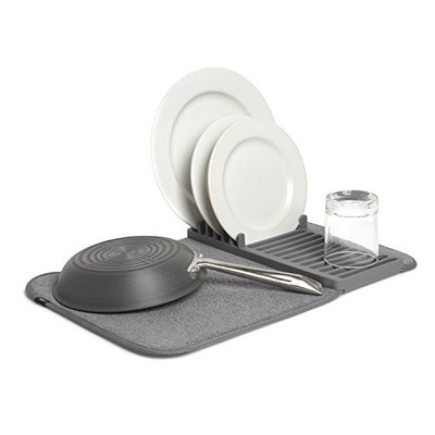 Umbra Udry Mini Dish Rack and Drying Mat, Charcoal, 20 x 13'',