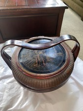 Antique Chinese wedding basket of woven rattan and bamboo