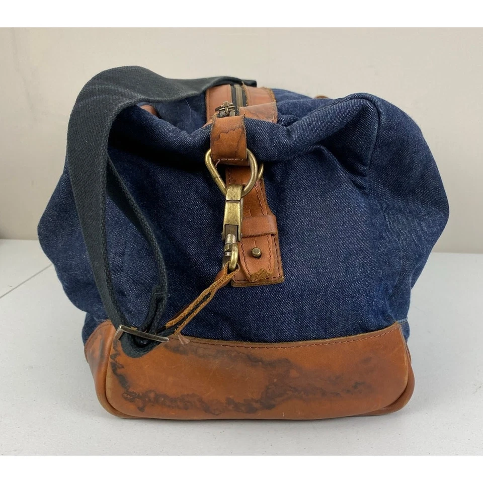 True Religion Denim Azul Vaqueros Cuero Grande Viaje Bolso de Lona de Hombro Foto 4 de 4