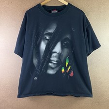 Vintage Y2K Faded Bob Marley T-Shirt XL Black Zion Reggae Music Tee Weed Smoke