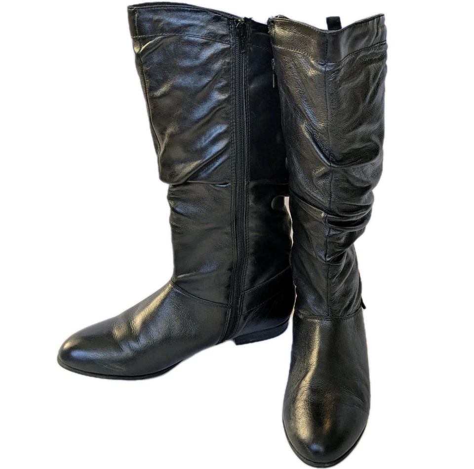 Vintage Y2K ALDO black leather 80s-style slouch buckle BOOTS womens 9 fits 8.5 - Image 2 of 4