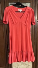 Michael Kors Women's Dark Coral Short Sleeve Dress Ruffle Hem Size M