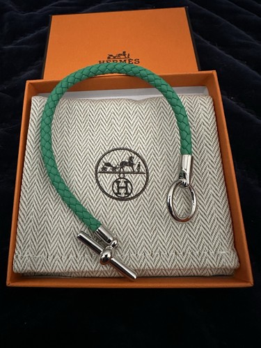 HERMES GLENON BRACELET LEATHER ROPE GOLD ITALY ALL AUTHENTIC Size 3, Vert Jade - Picture 4 of 4
