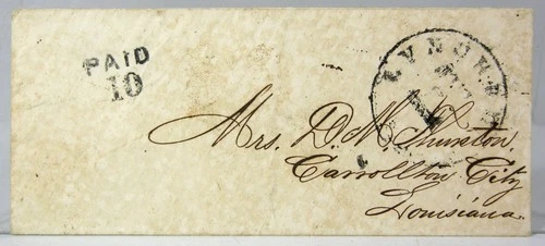 1860s CONFEDERATE CIVIL WAR STAMPLESS COVER w/ LYNCHBURG HANDSTAMP PAID 10 MARK