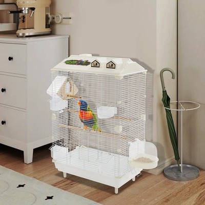 2 Tiers British Style Parrot Cage, White Birdcage Kit, Freestanding Canary Cage