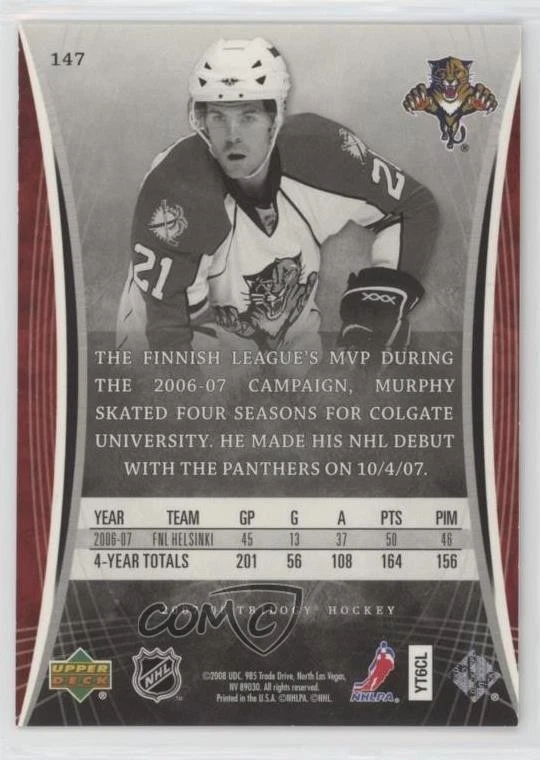 2007-08 Upper Deck Trilogy Rookie Premieres /999 Cory Murphy #147 Rookie RC - Image 2 of 2