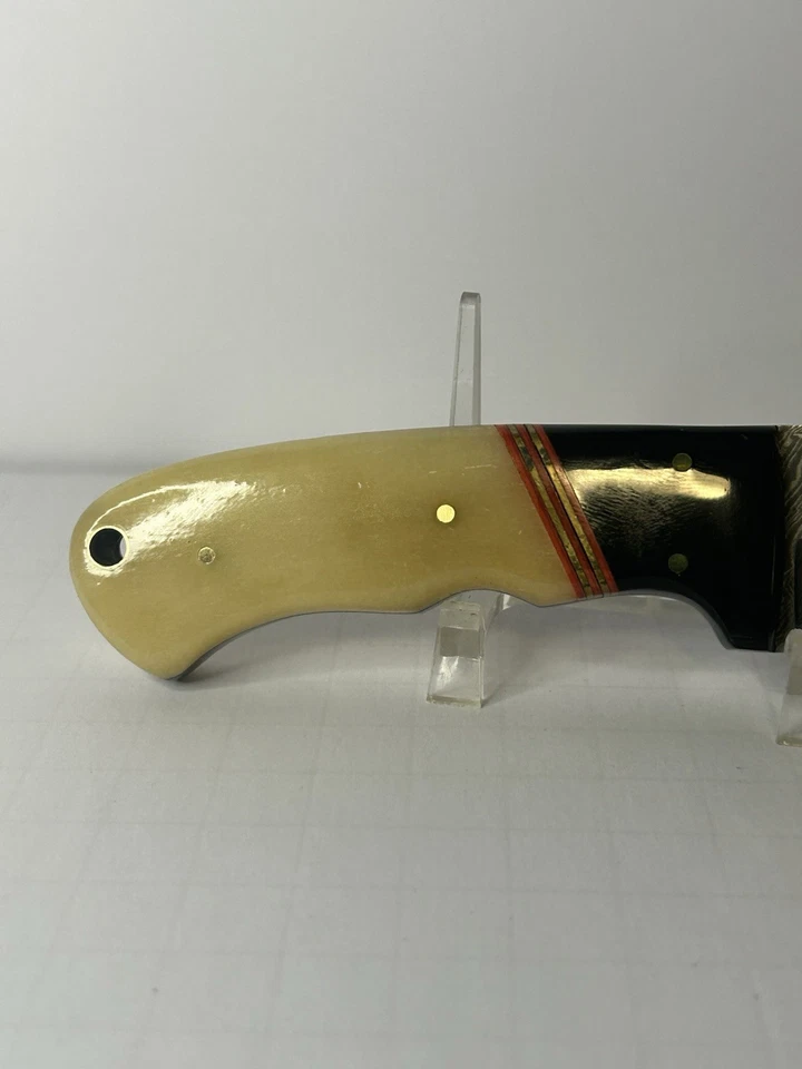 Cuchillo Fijo 3 Damasco Acero Skinner Hoja Espiga Completa Mango Hueso Liso (N43) Foto 2 de 4