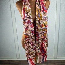 Indian Pure Silk Scarf Floral Botanical Print Lightweight Neck Hair Accessory