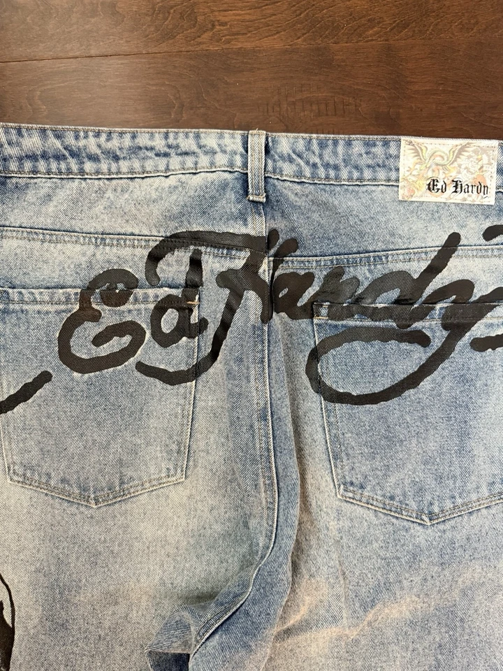 Ed Hardy Death Before Dishonor Slim Taper Jeans Men's Size 42 Distressed Denim - Image 2 of 4