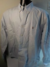 RALPH LAUREN Classic Fit Cotton Striped Button Down Shirt Blue/White SZ 17 1/2