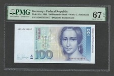 1989 GERMANY FEDERAL REPUBLIC 100 DEUTSCHE MARK P-41a PMG 67 EPQ SUPERB GEM UNC