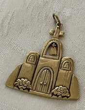 VINTAGE & RARE! Jeep Collins Brass - SOUTHWEST MISSION CHURCH PENDANT w/ Bell
