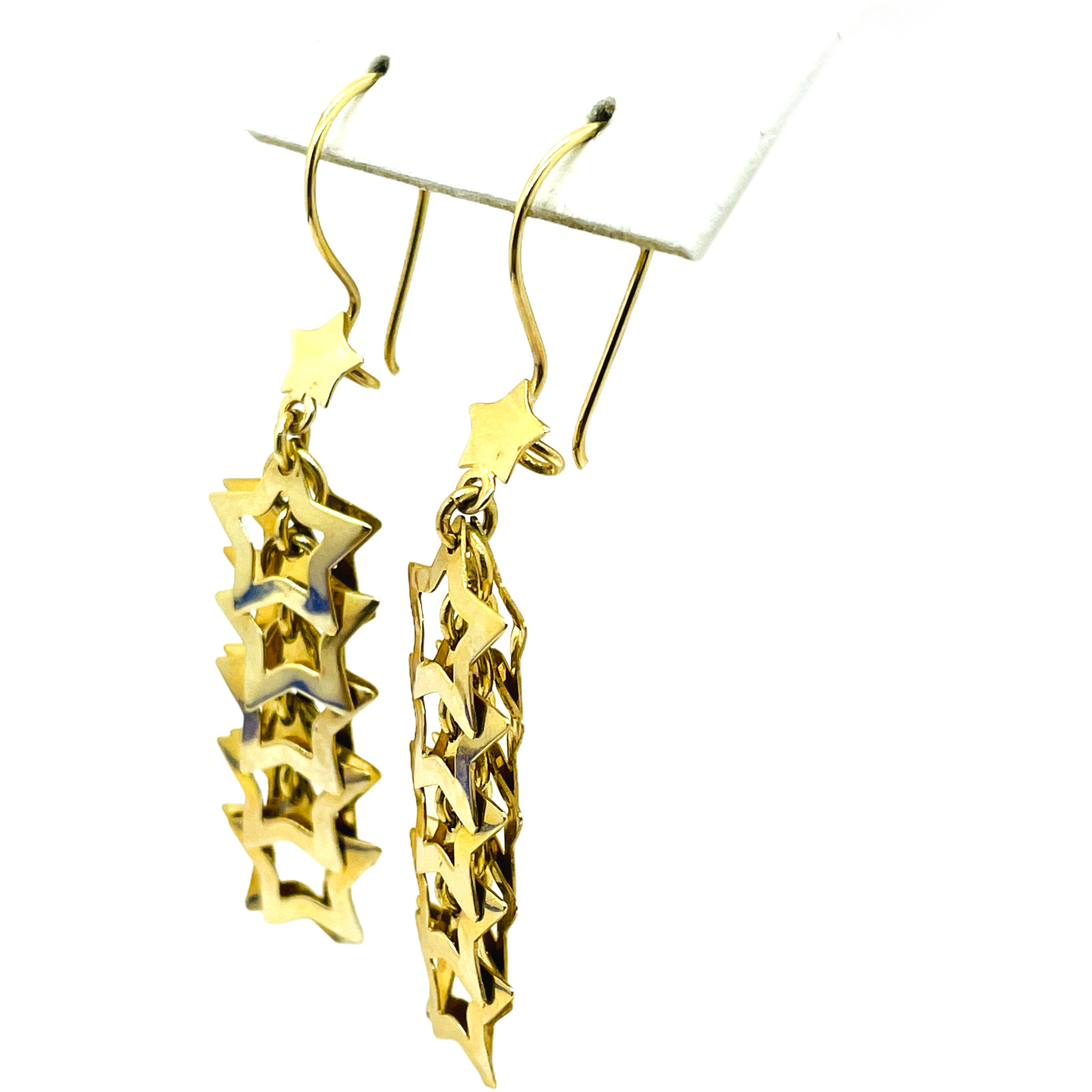 Solid 14k Yellow Gold Drop Star Dangle Hook Earri… - image 10