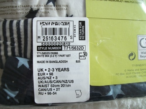 M&S Boys Cotton Briefs x 7 Pairs Age 2-3 Years Blue/White Stars and Stripes BNIP - Picture 3 of 7
