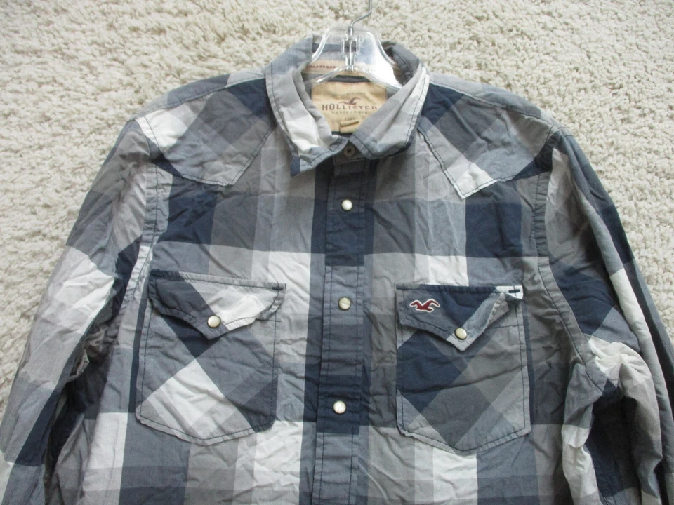 Camisa Hollister Abotonada Extra Grande Juvenil Azul A Cuadros Perla A Presión Informal Niños Foto 2 de 4