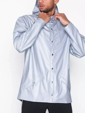 Rains Unisex Pale Blue Front Snap Midline Drawstring Hooded Rain Jacket S / M