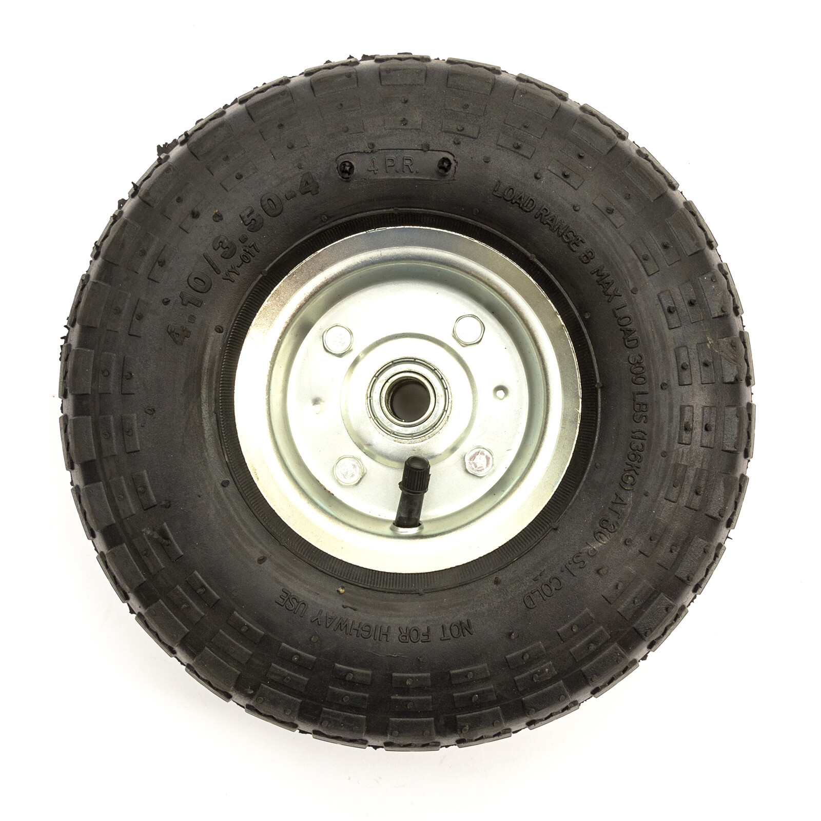 10 Inch 4.10/3.504 Metal Wheel & Tyre 4 Ply Offset Hub Bearings Garden