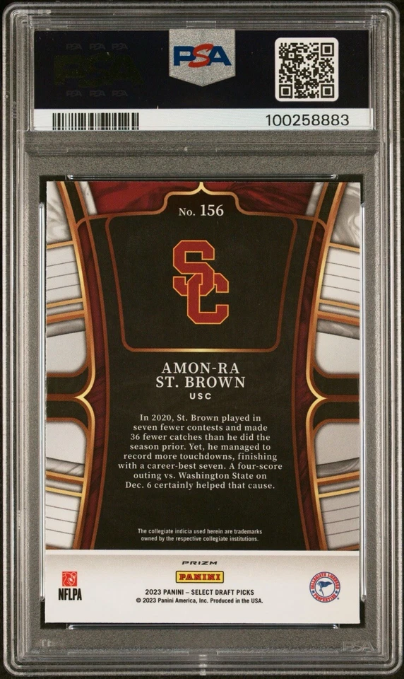 2023 Panini Select Draft Picks #156 Amon-Ra St. Brown Red Lazer Prizm PSA 10 - Image 2 of 3