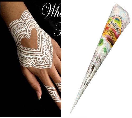 Golecha Highlighter Henna Mehandi Temporary Tattoos - White Paint - 4 Cones - Picture 2 of 5