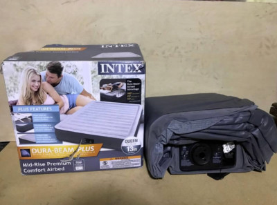 Intex Dura Beam Plus Series Mid Rise Queen Air Bed Mattress with Built In Pump