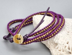 Authentic Chan Luu Wrap Bracelet Purple w 18K Gold Plated Vermeil Nuggets Bordeaux Thread