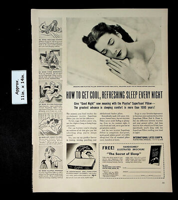 #ad 1949 Playtex Superfoam Pillow Woman gets cool refreshing sleep Print Ad 43094 $9.97