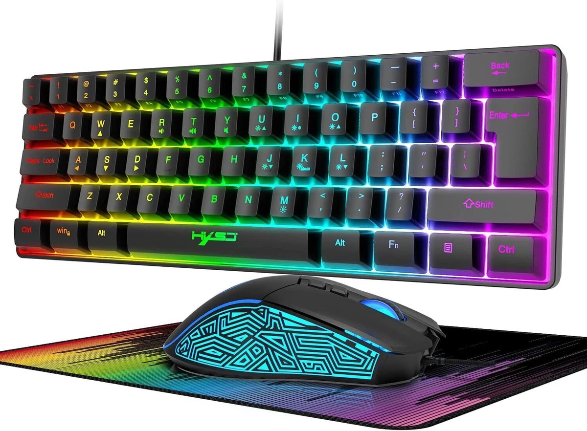 Gaming Keyboard Mouse Bundles 61 Keys Wired RGB Backlit 60 for
